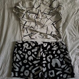 ✨Alice + UO Black and White Geo Shorts AND Shein Cross Body top✨